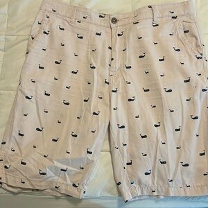 Men’s size 36 waist, pink shorts with navy blue whales. By Company 81